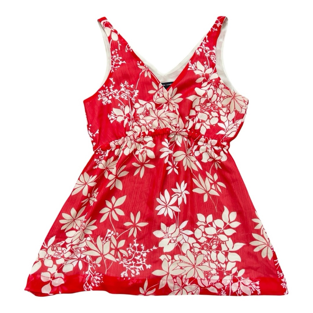 Floral V-Neck Feminine Top Red White Cream Sleeveless Blouse Women’s Size S